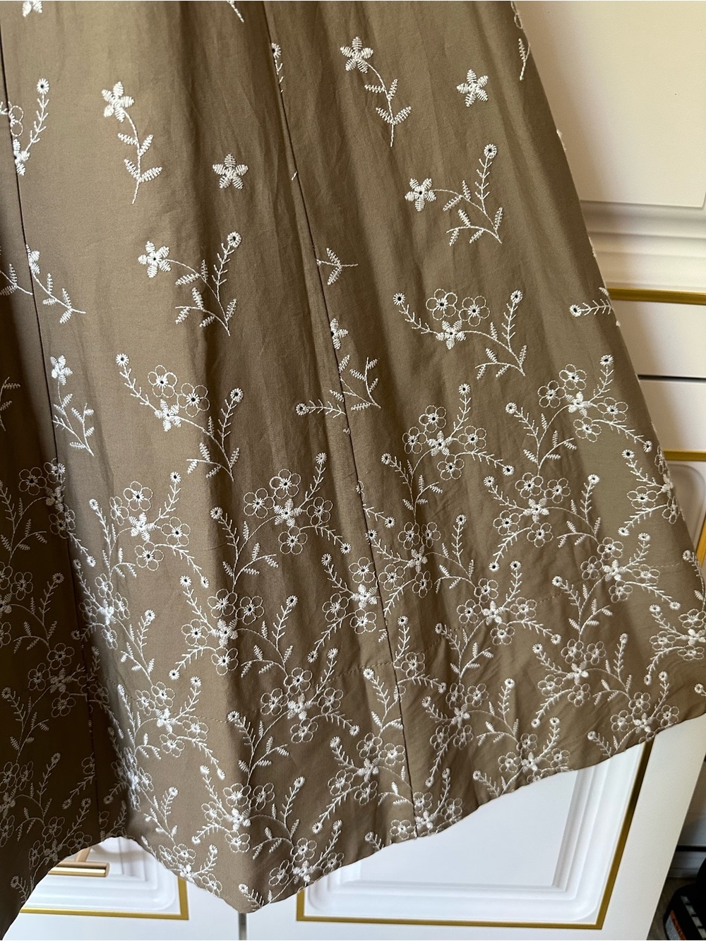 STAUD Taupe Midi Dress with White Floral Embroidery - Picture 6 of 10